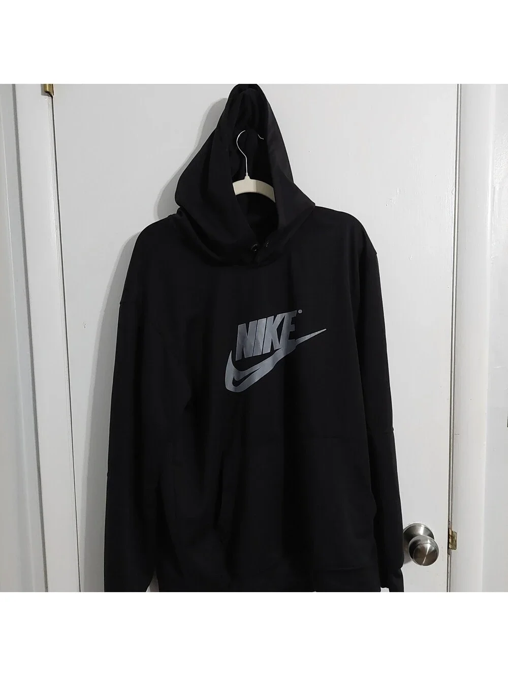 Nike Black Pullover Hoodie with Silver Logo, Size XL